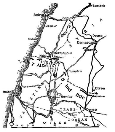 مواقع تموضع القوات المهاجمة الهندية و الاسترالية على جبهتي سوريا و لبنان بعد انقضاء اليوم الأول من الغزو