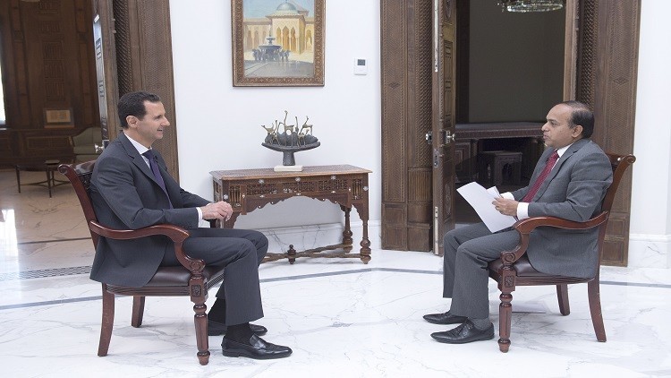 الرئيس السوري بشار الأسد يتحدث لقناة هندية