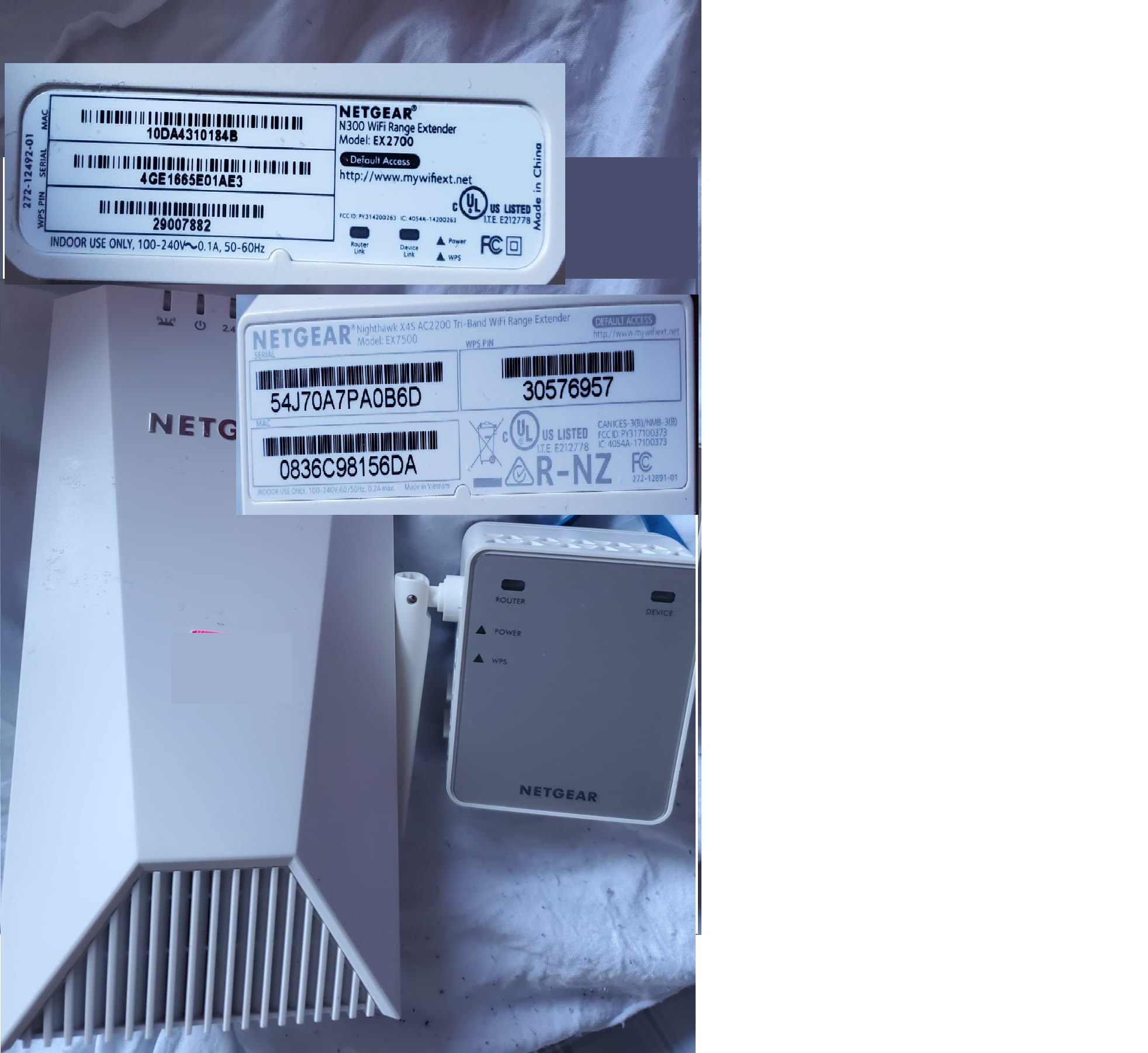 NETGEAR N300 AC2200 Model EX7500 100-220V & NETGEAR X4S AC2200 Model EX7500  100-220V