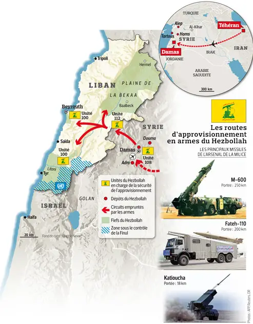 خريطة أرفقتها «لو فيغارو» مع التحقيق عن «حزب الله»
