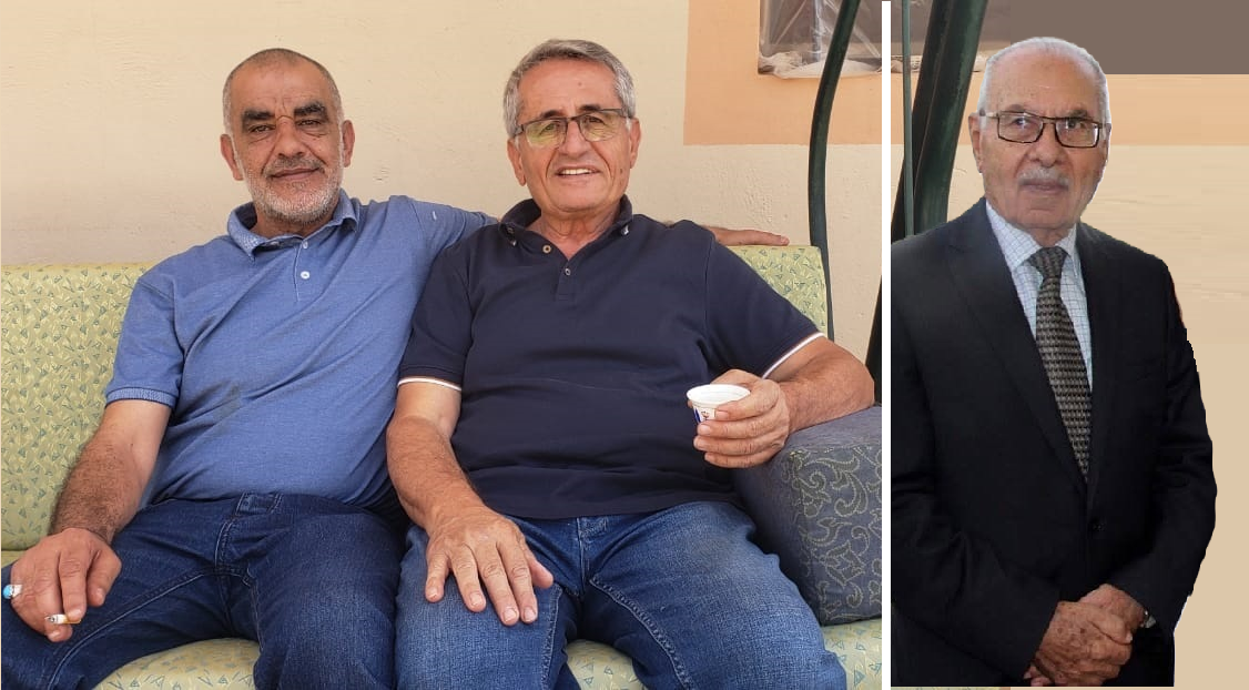 الأستاذ فايز أبو عبّاس والأسعدين خلال لقائهما صدفة في الخيام: المهندس أسعد رشيدي وأبو علي أسعد سعد