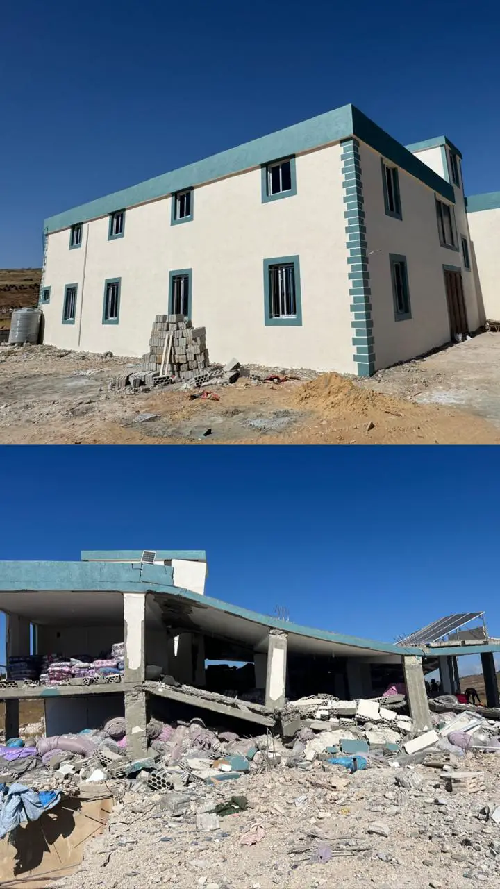 معمل بياضات في ميس الجبل قبل وبعد قصفه من قبل الجيش الإسرائيلي (اندبندنت عربية)