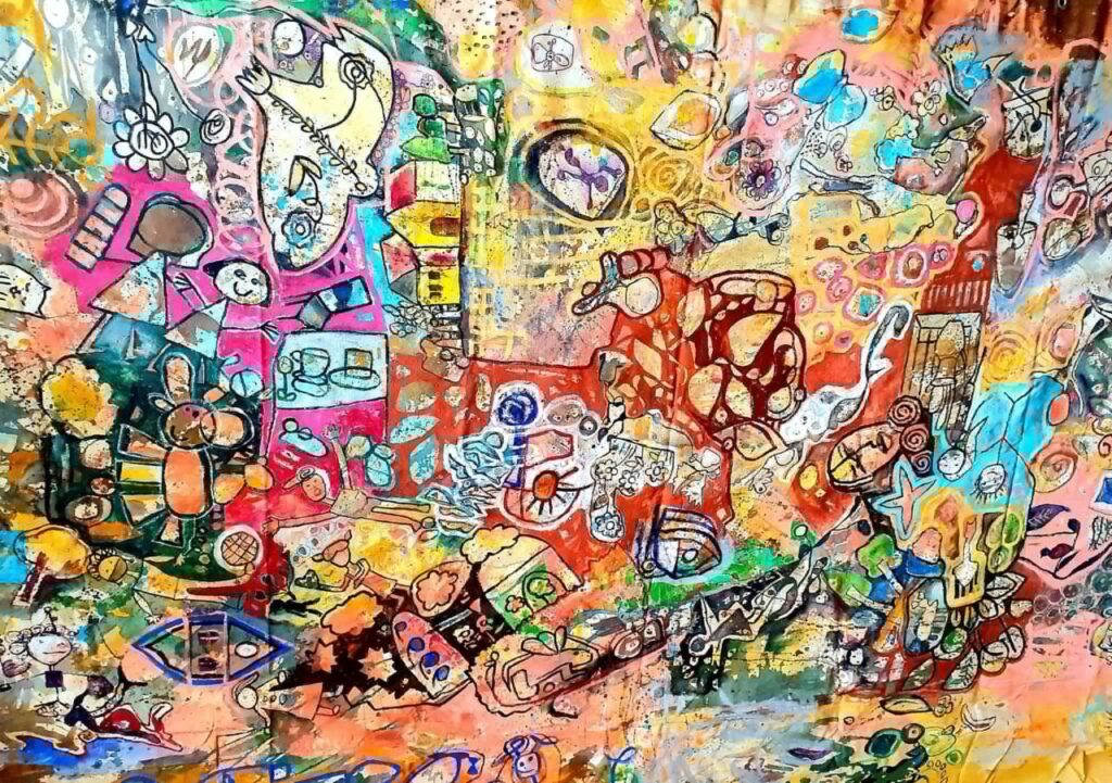 من أعمال الفنانة عبير عربيد التي فقدت لوحاتها تحت أنقاض منزلها الذي أصابه الدمار