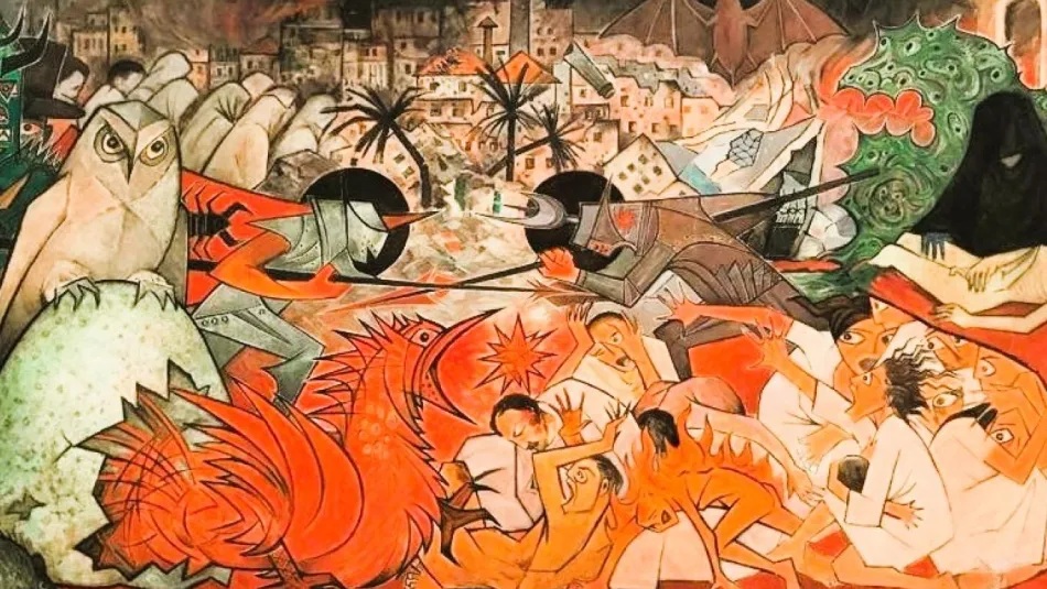 جدارية الحرب 1977 للفنان الجنوبي عبد الحميد بعلبكي